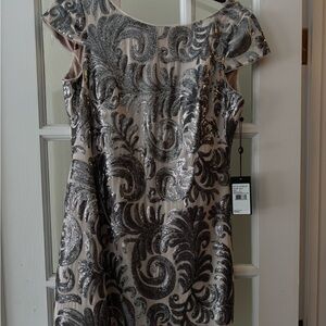 Adrianna Papell Silver and Cream Mini Dress